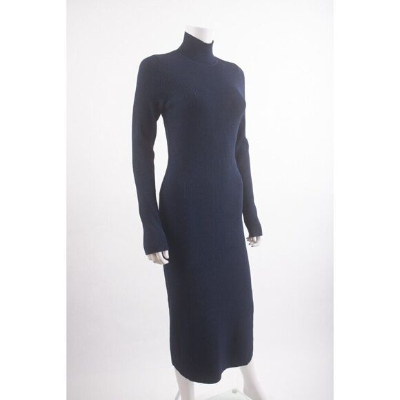 Milly Womans Turtlenck Midi Dress Size M Bustier Navy Blue Knit Stretch NWT - Picture 3 of 7